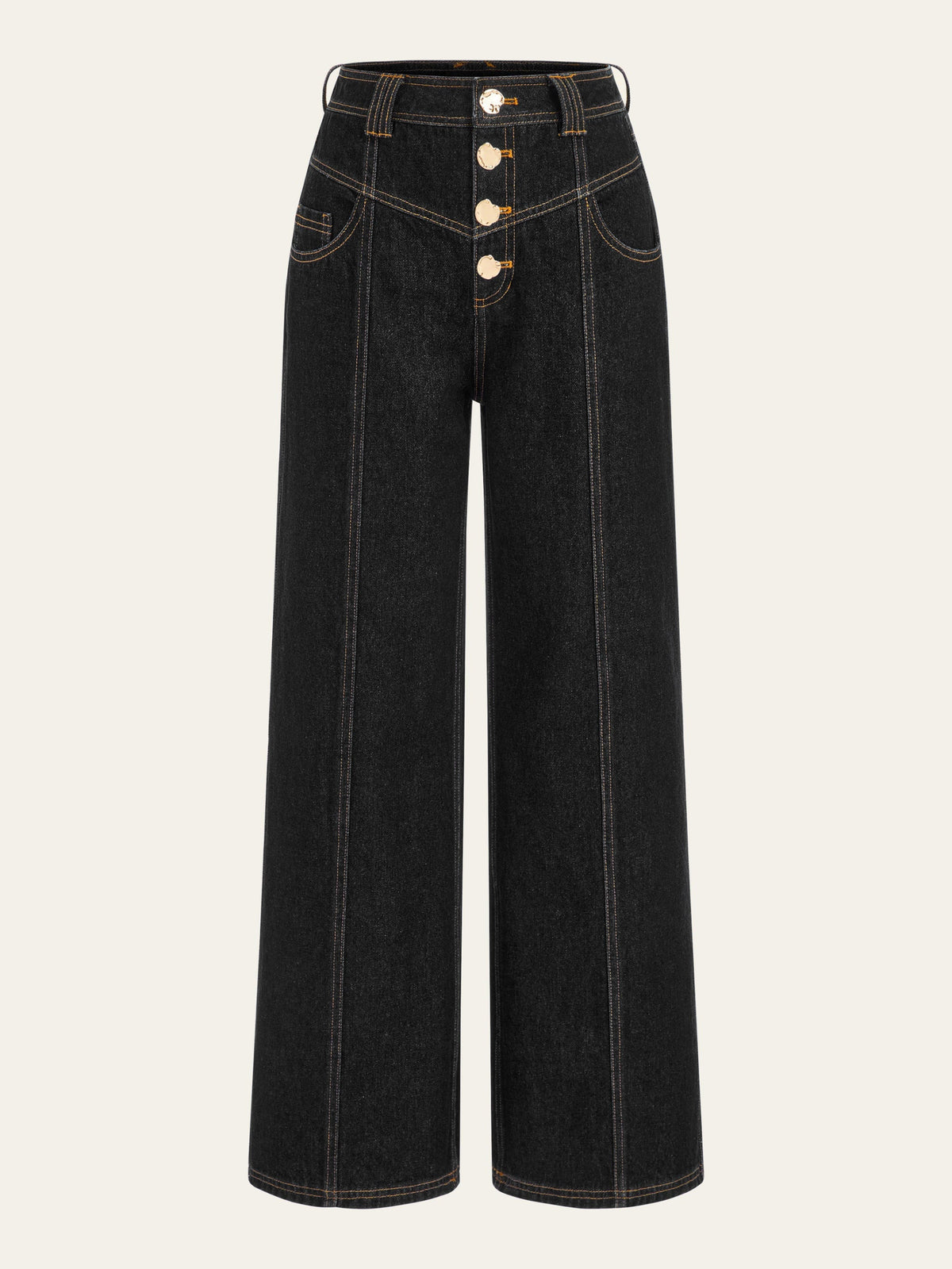 Mid-Waist Wide-Leg Button Front Jeans