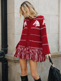 Horse-Pattern Wool Blend Fringe Cardigan