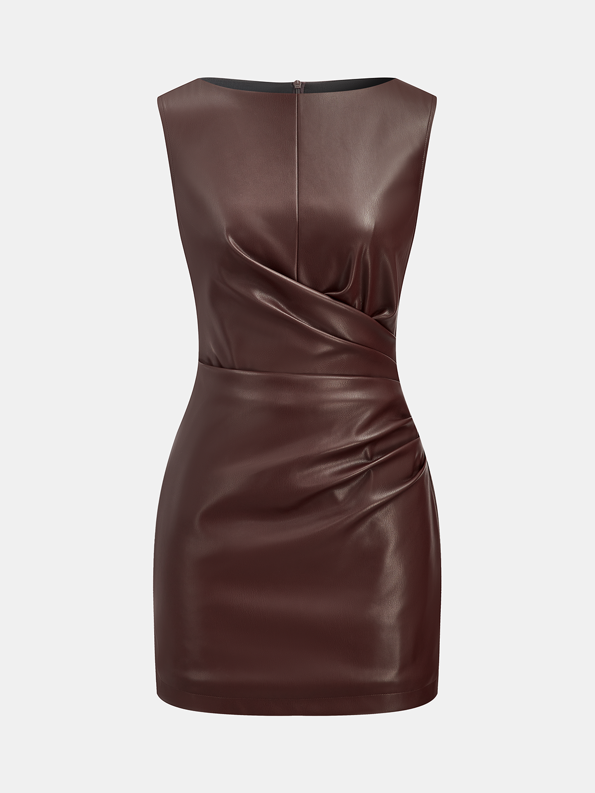 Faux Leather Waist Ruched Dress