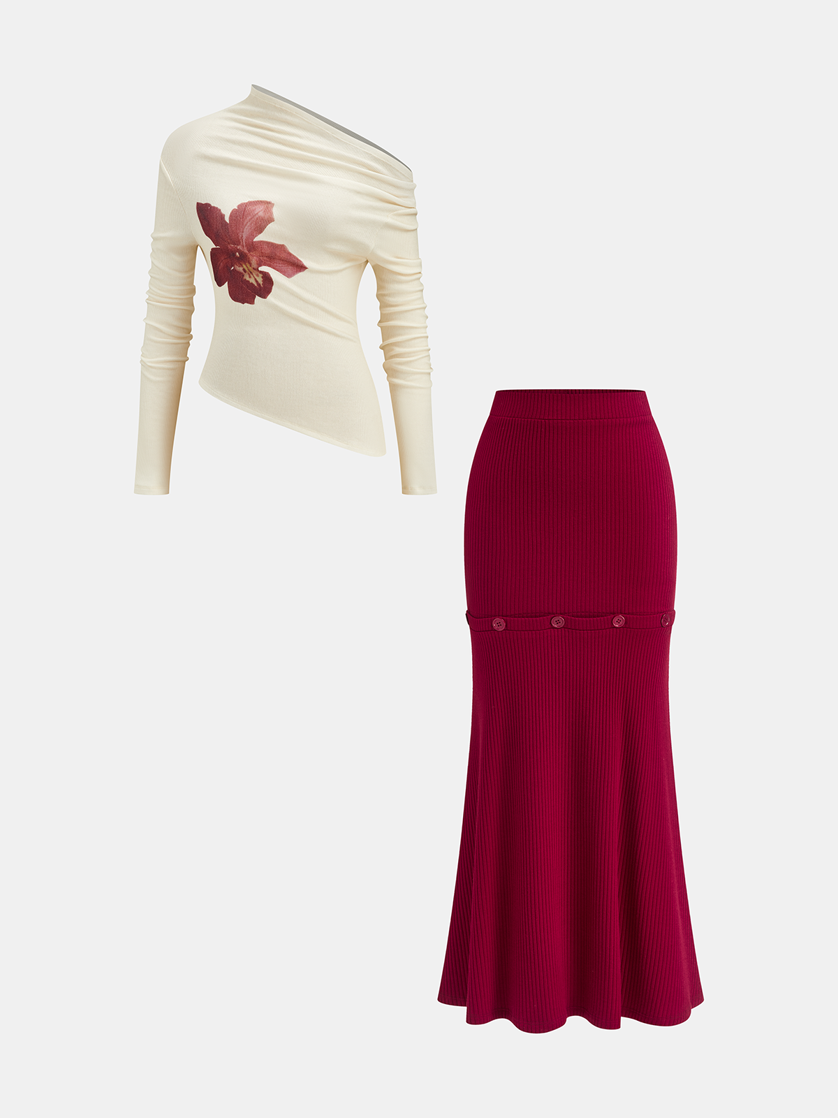 Ensemble haut imprimé floral et jupe amovible