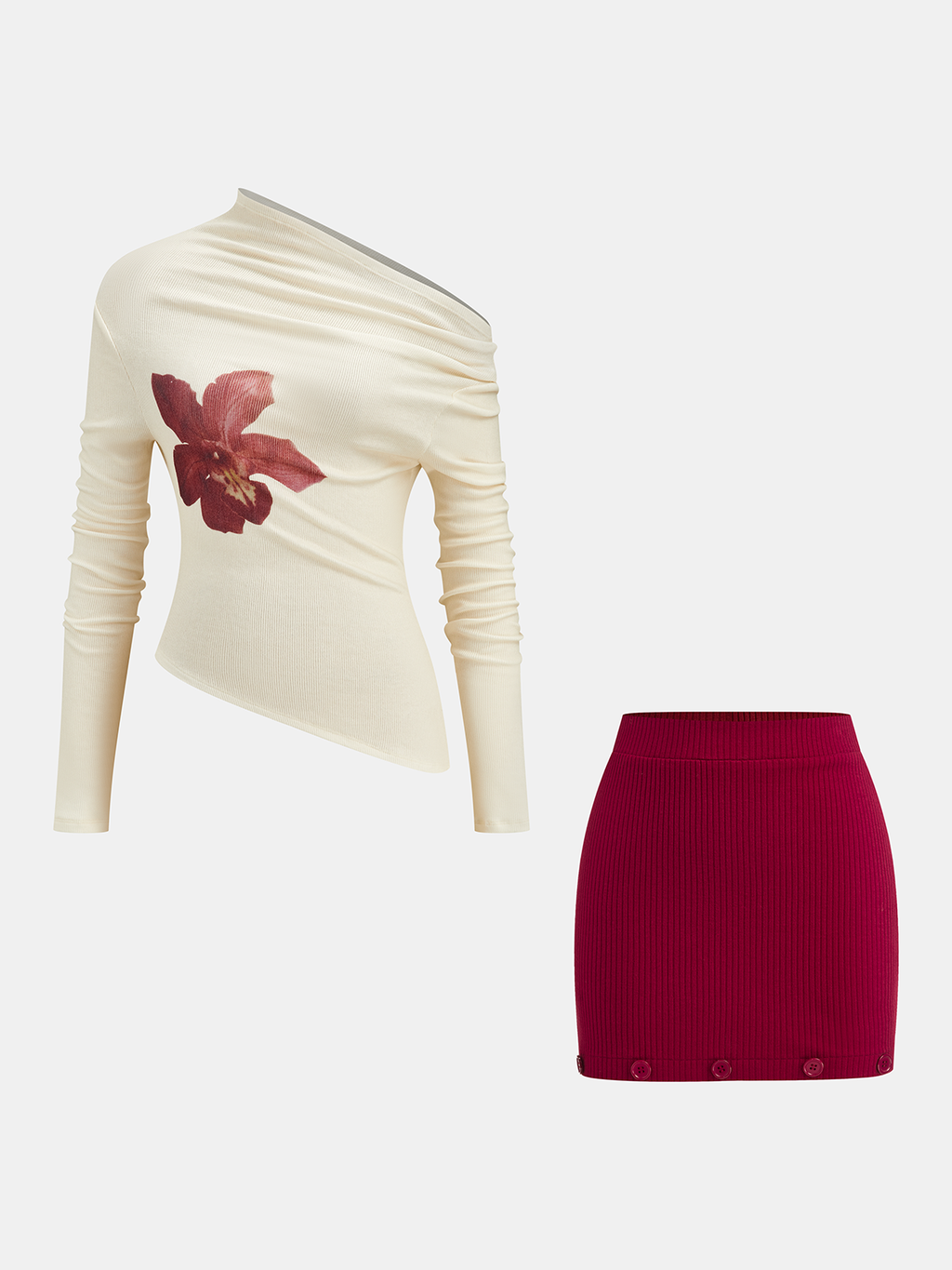 Ensemble haut imprimé floral et jupe amovible