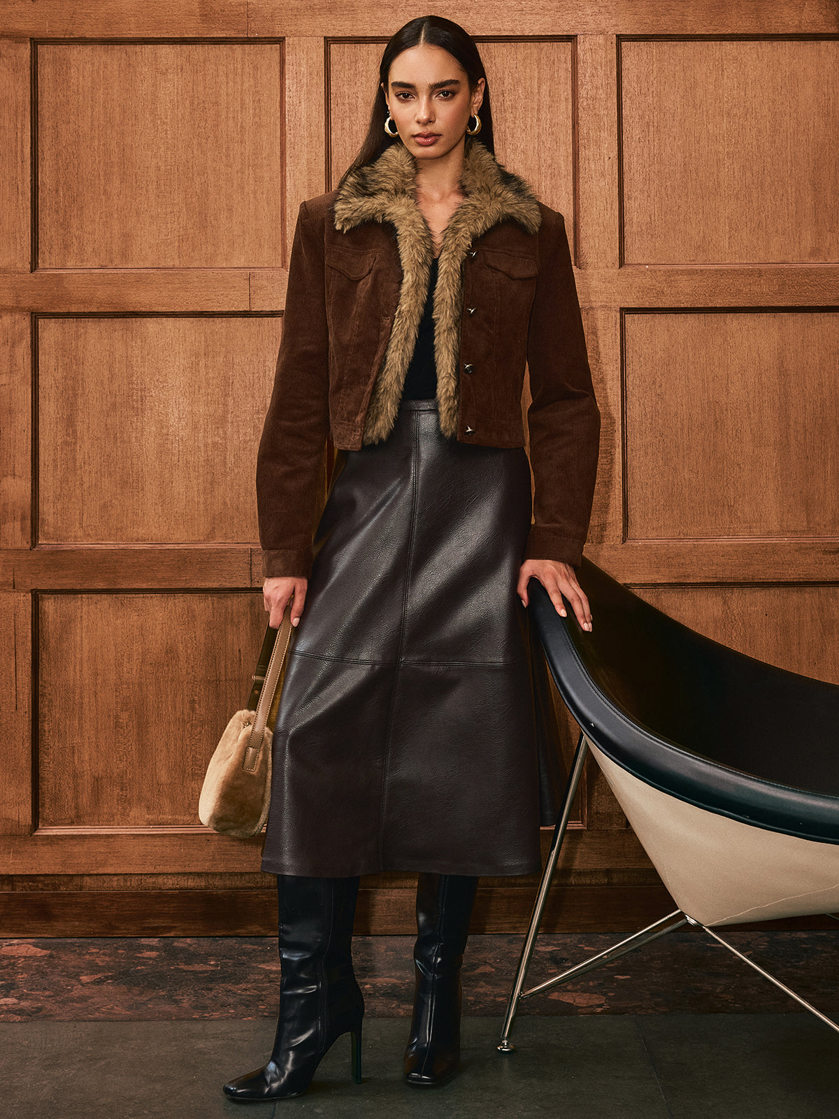 Faux Fur Collar Corduroy Jacket