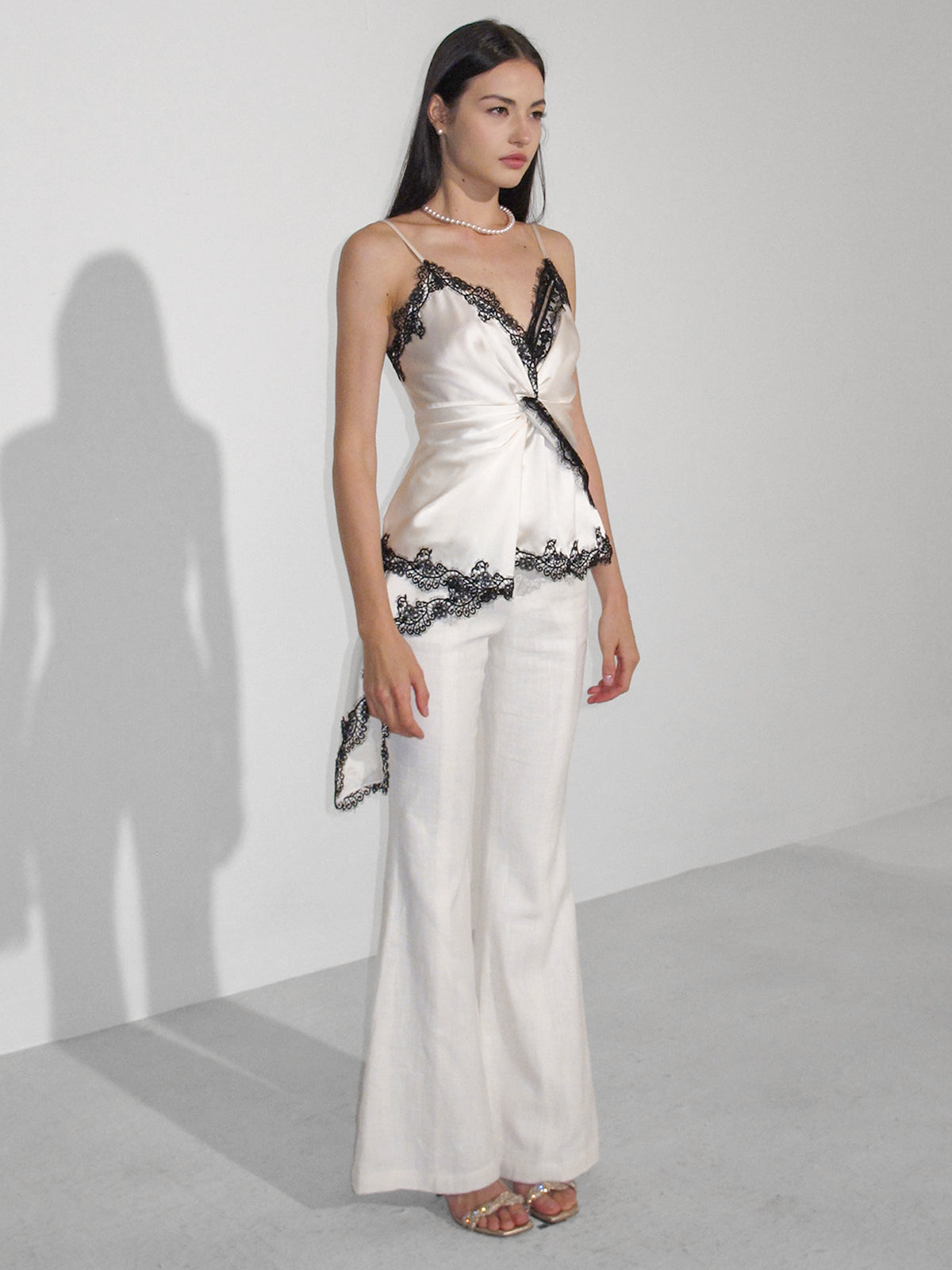 Lace V-Neck Satin Twist Cami Top