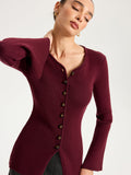 Geripptes Stricktop mit Knopfleiste