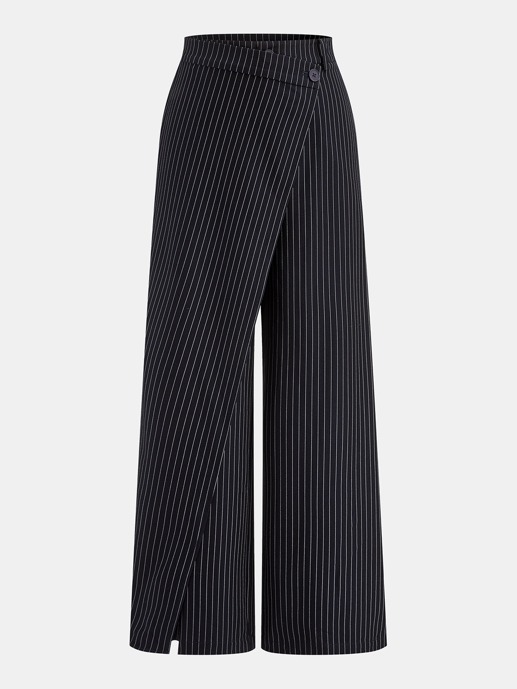 Weite Nadelstreifen-Hose mit asymmetrischer Knopfleiste