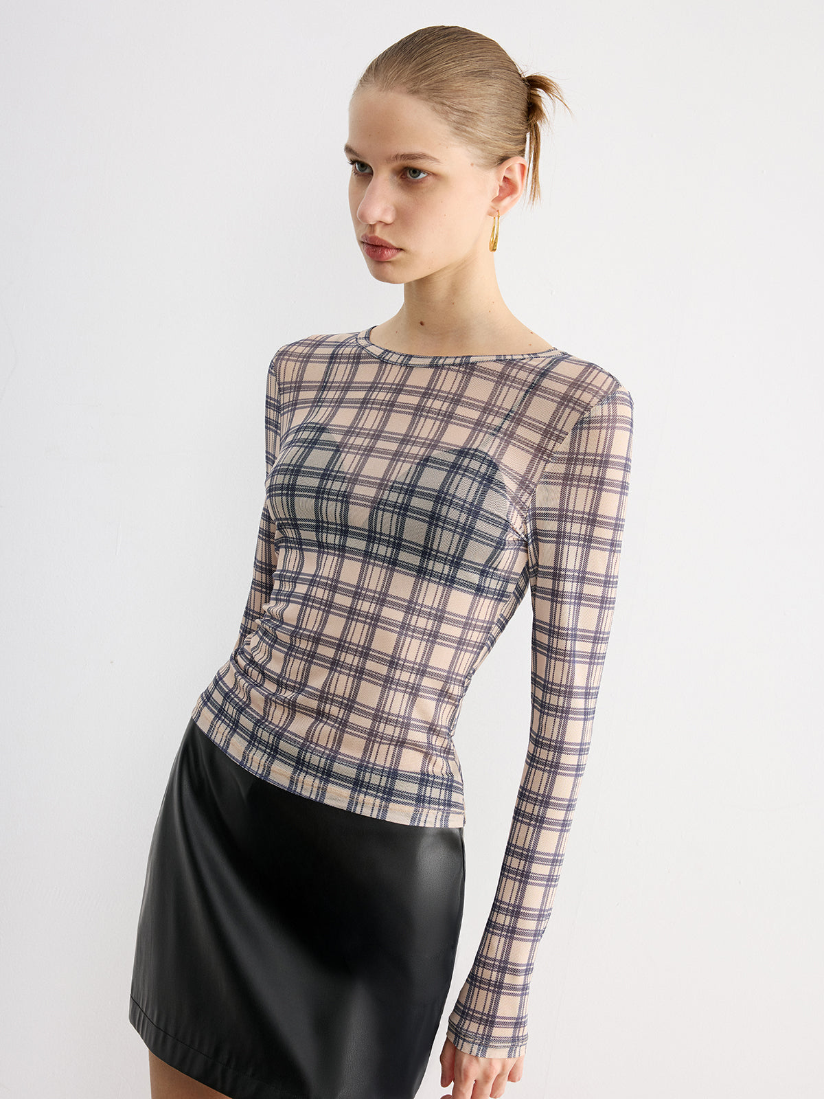 Kariertes, transparentes Langarm-Top
