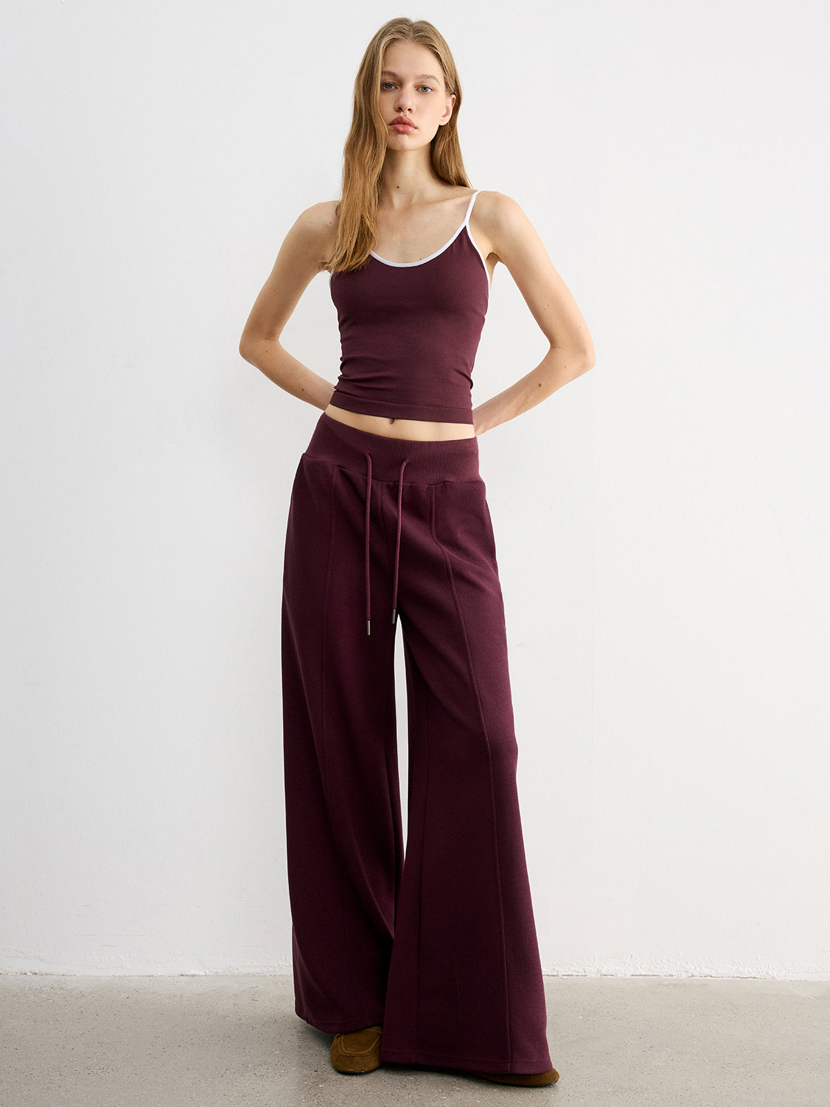 Drawstring Wide-Leg Knit Pants