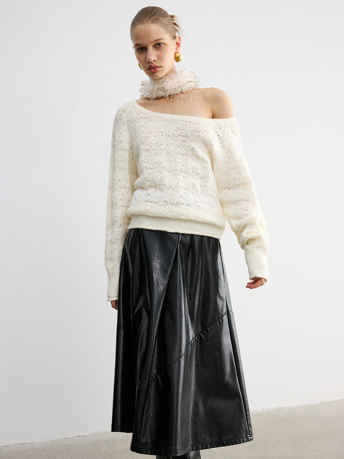 Off-Shoulder Open-Knit Sweater