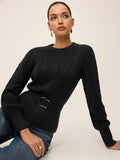 Cinched Waist Belted Cable Knit Top