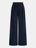Pantalon large plissé en velours côtelé taille mi-haute