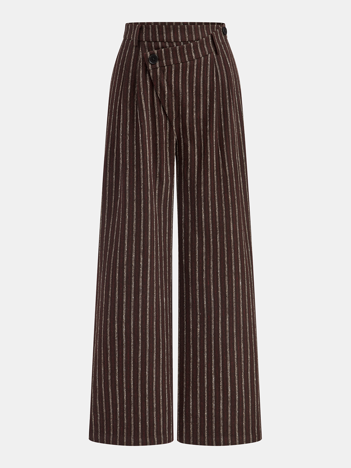 Asymmetrische Knopfleiste Tweed Nadelstreifen Hose mit weitem Bein