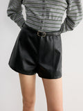 Faux Leather Belted Shorts