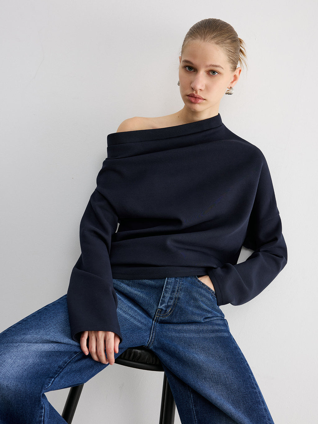 Sweat-shirt en mélange de coton à épaules dénudées