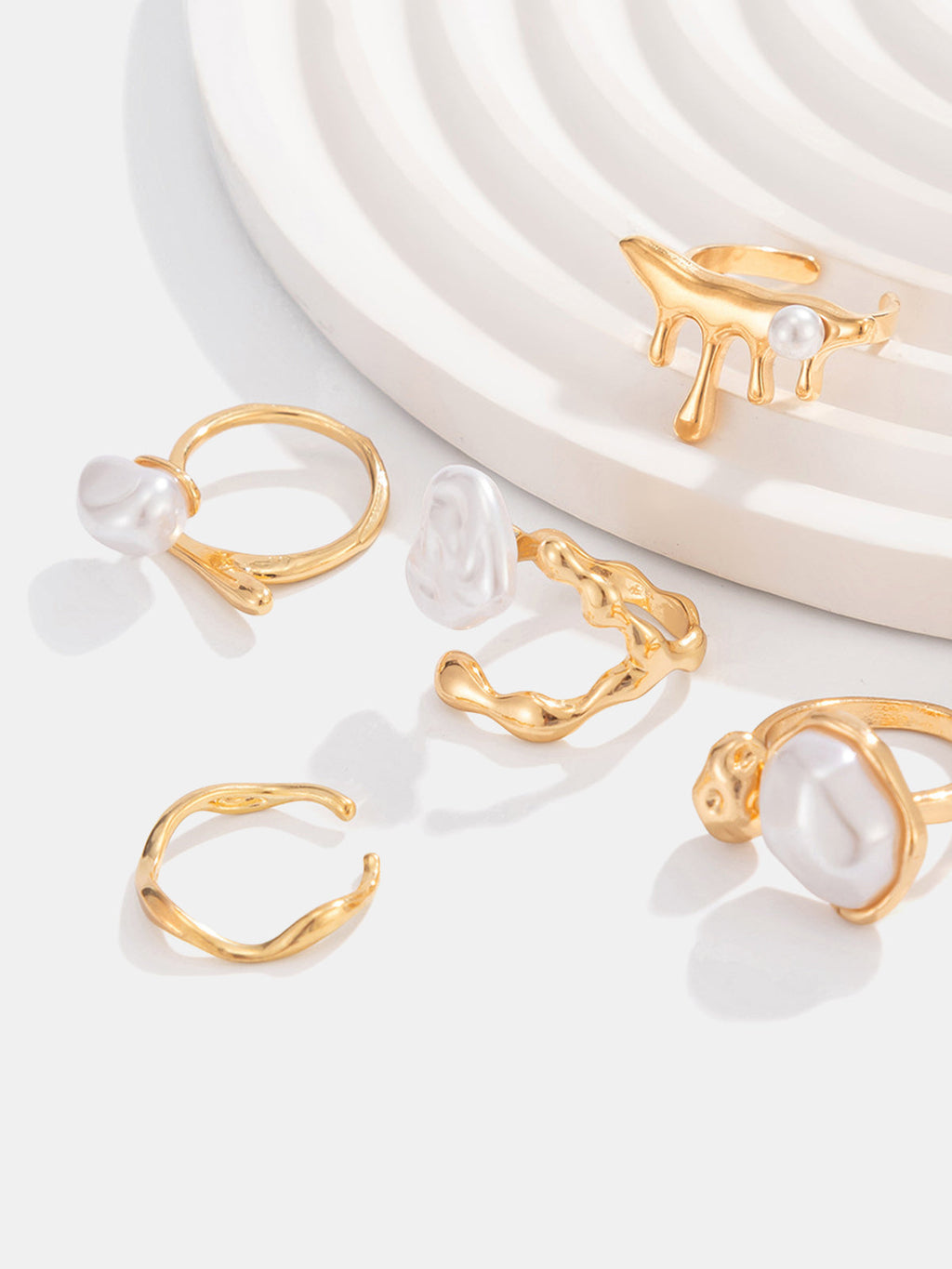 5pcs Golden Irregular Pearl Ring Set