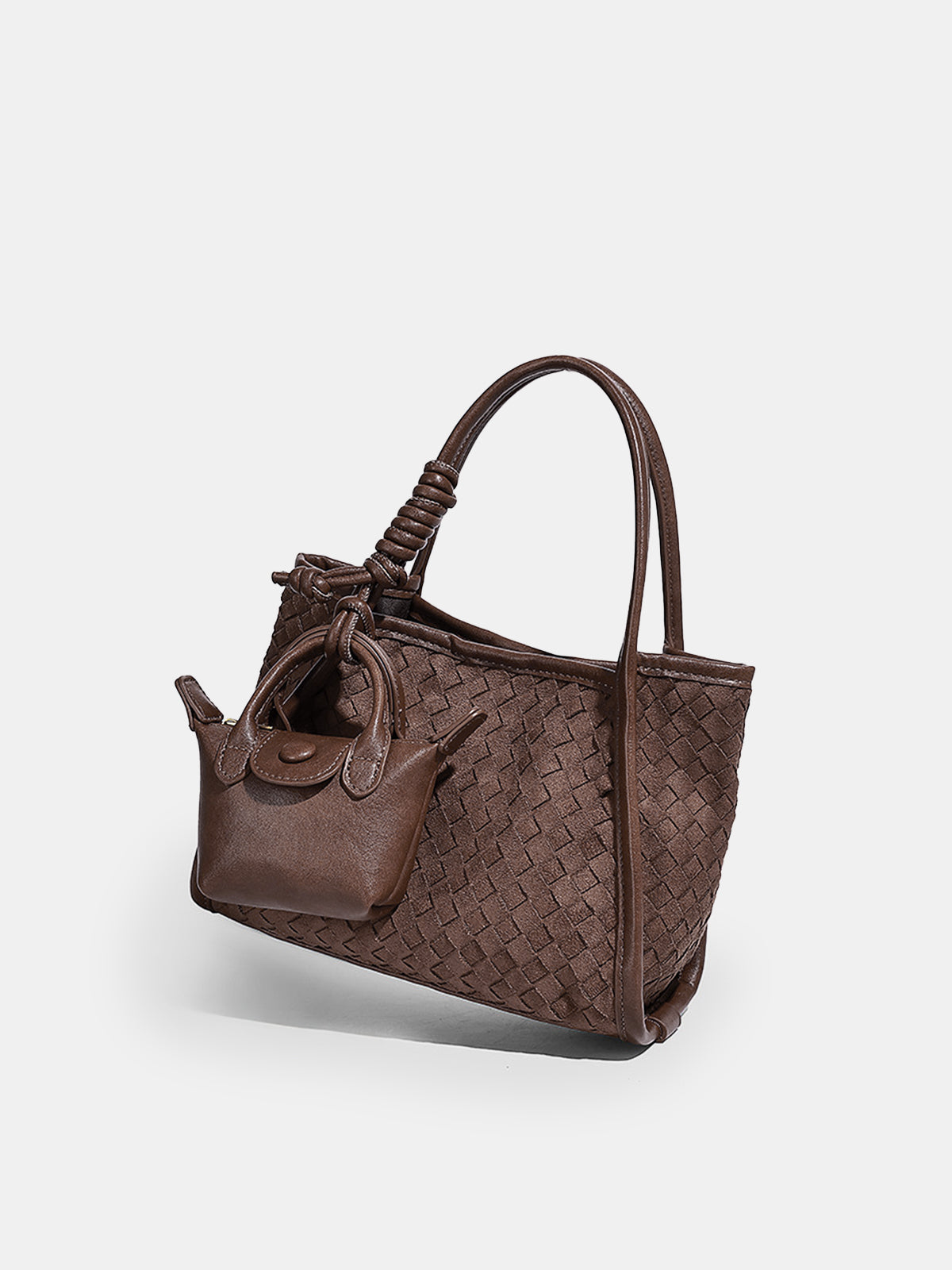 Geflochtene Kunstleder-Einkaufstasche mit Mini-Taschenanhänger