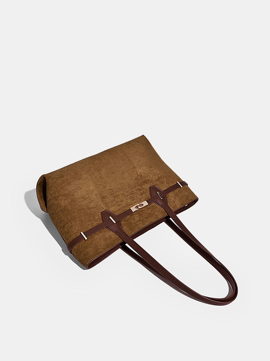 Contrast Strap Suede Effect Tote Bag