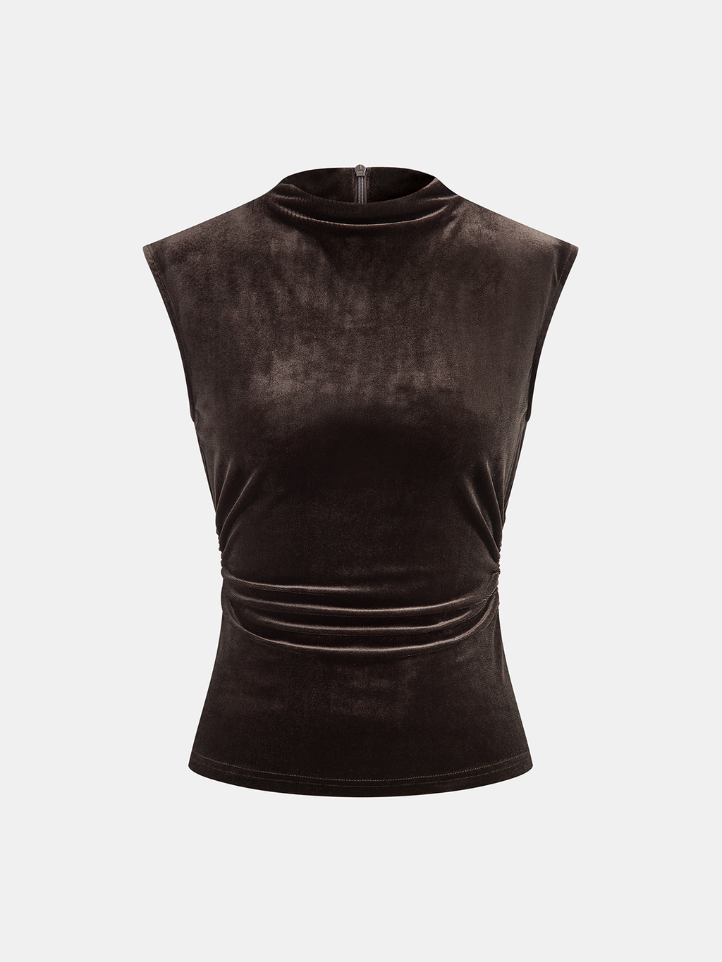 Mock Neck Ruched Velvet Sleeveless Top