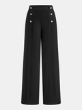 Pantalon plissé à jambe large, taille mi-haute avec détails métalliques