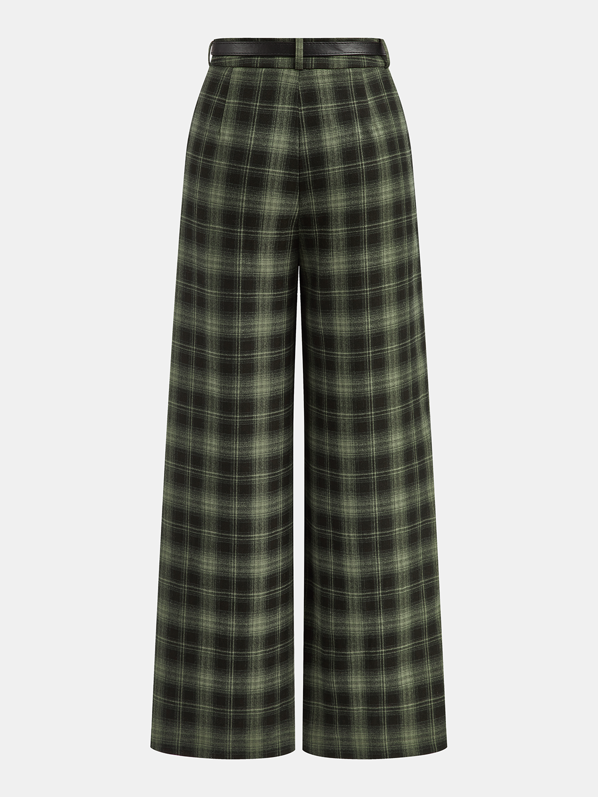 Pantalon droit à carreaux avec ceinture