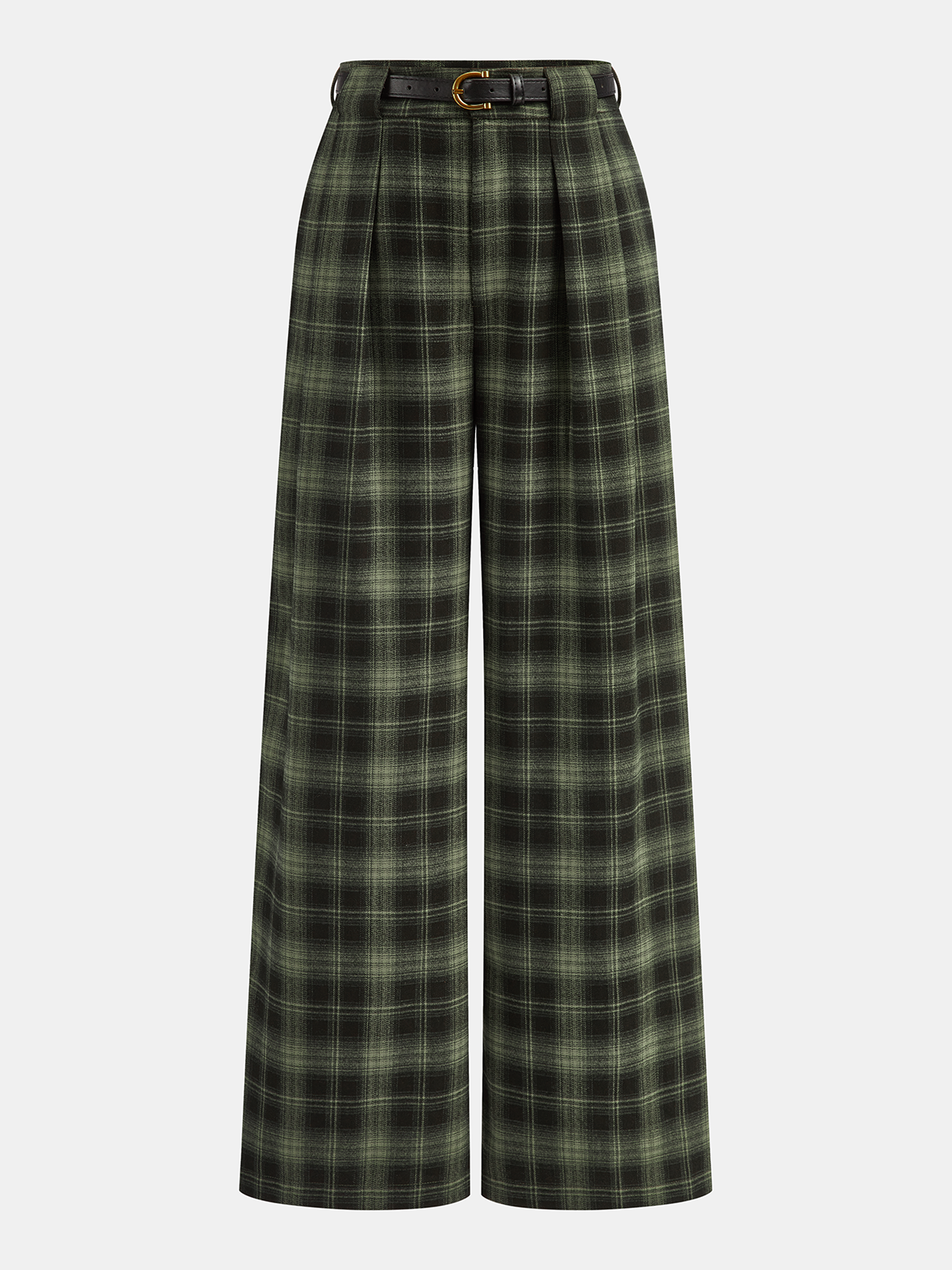 Pantalon droit à carreaux avec ceinture