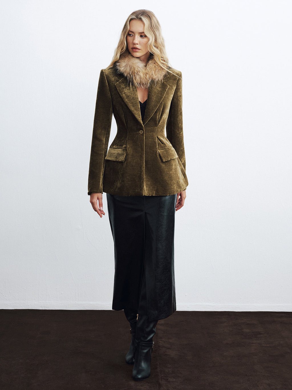 Blazer en velours à un bouton
