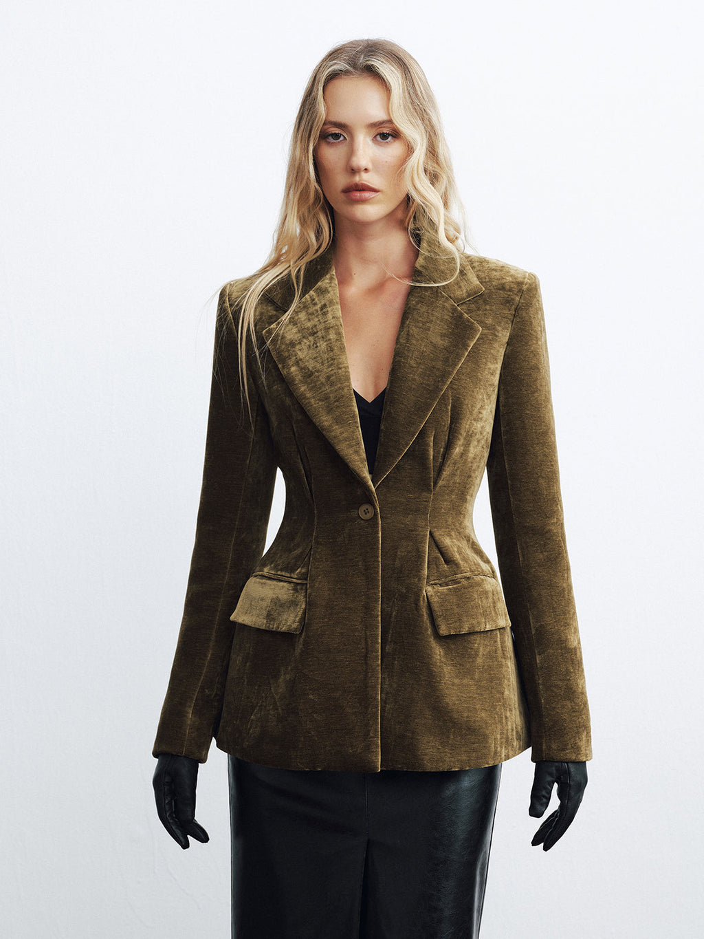 Blazer en velours à un bouton
