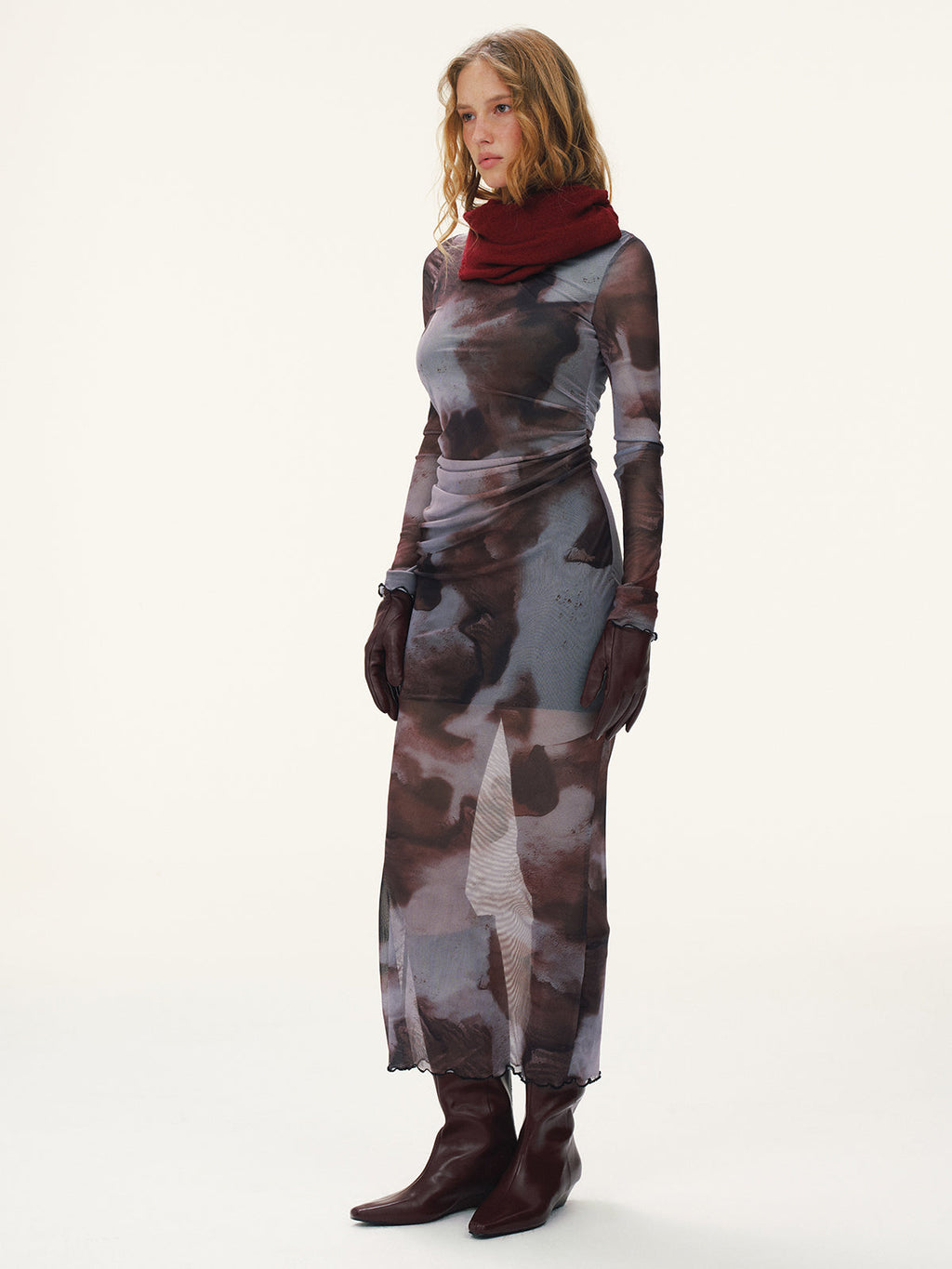 Robe longue en maille tie-dye à manches longues