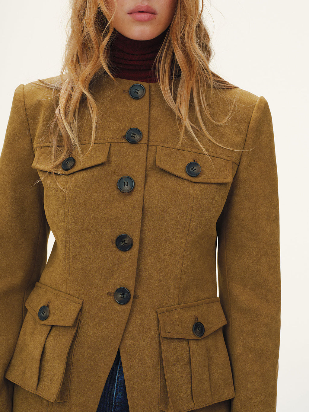Button-Front Suede-Effect Blazer