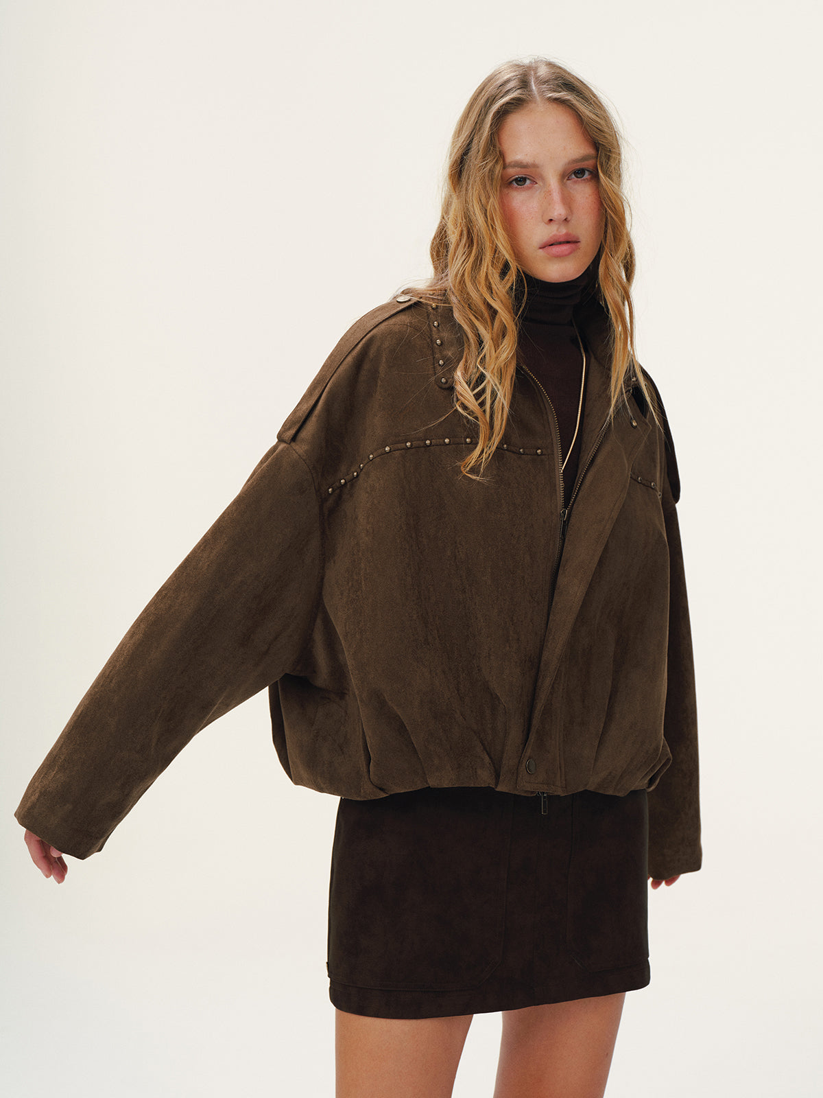 Blouson bombardier clouté effet suède vintage