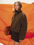 Vintage Bomberjacke aus Wildlederimitat mit Nietenbesatz