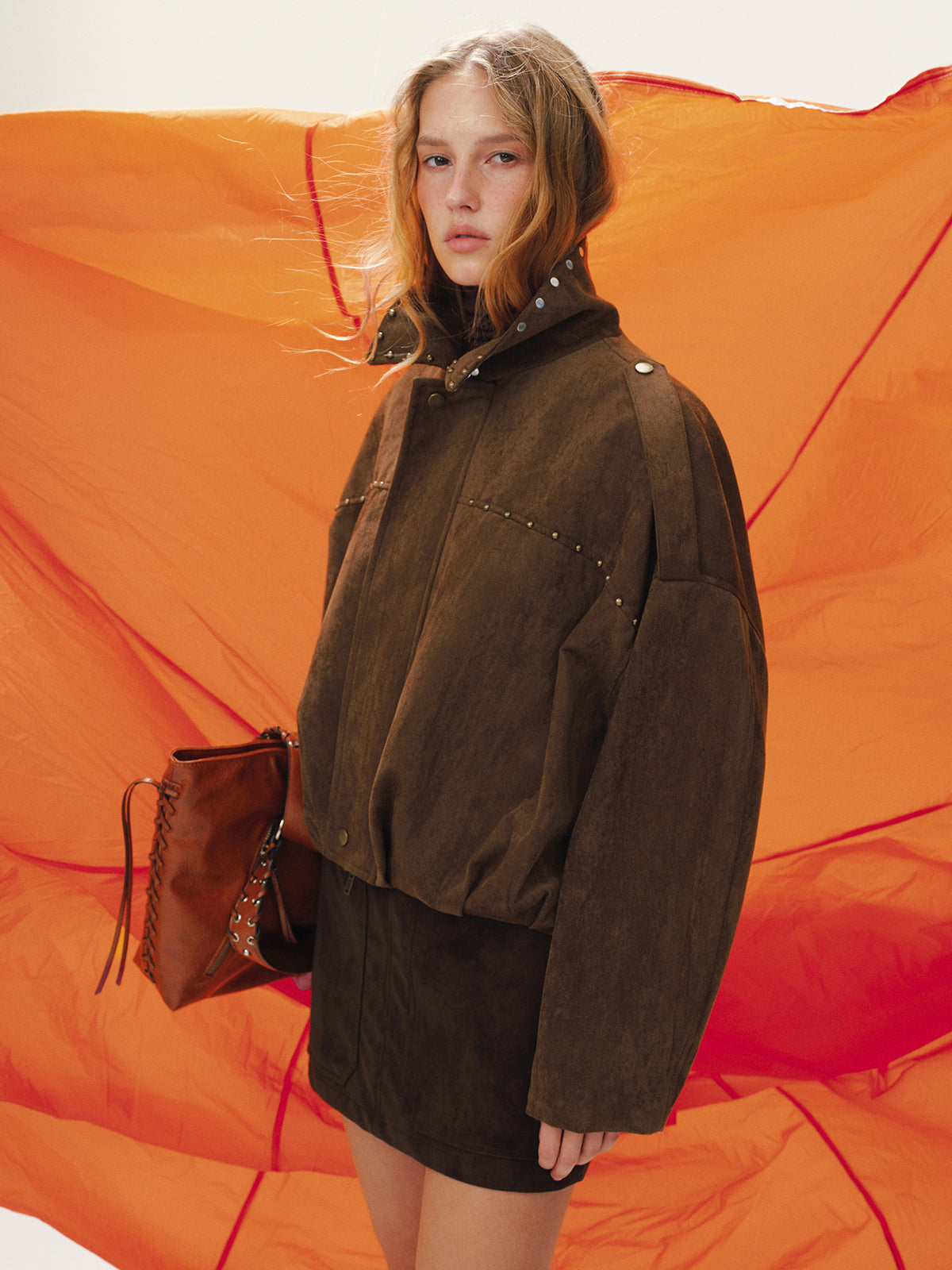 Blouson bombardier clouté effet suède vintage