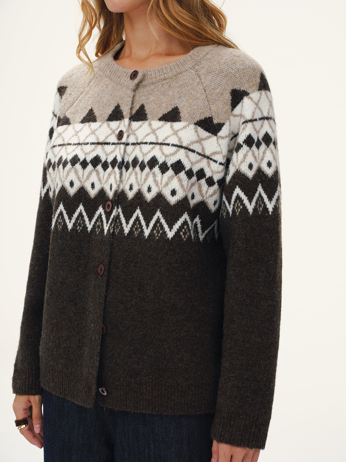 Cardigan Fair Isle en Laine Mélangée