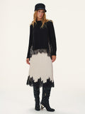Lace Hem Pleated Midi Skirt