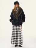 Detachable Faux Fur Collar Faux Leather Jacket