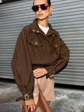 Belted Collar Cotton Blend Cropped Jacket