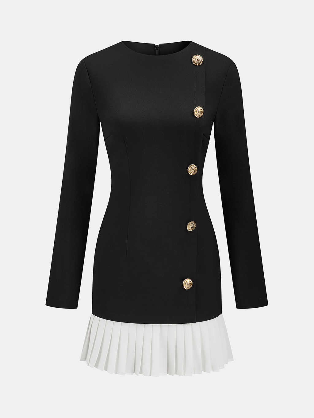 Mini-robe asymétrique à ourlet plissé et détails métalliques