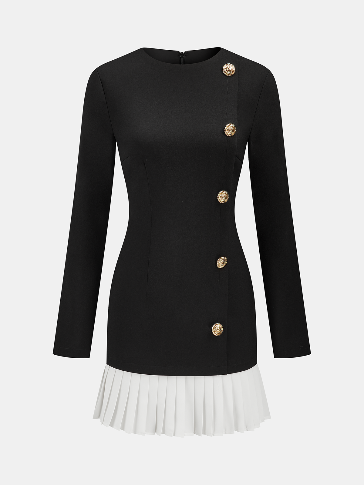 Mini-robe asymétrique à ourlet plissé et détails métalliques
