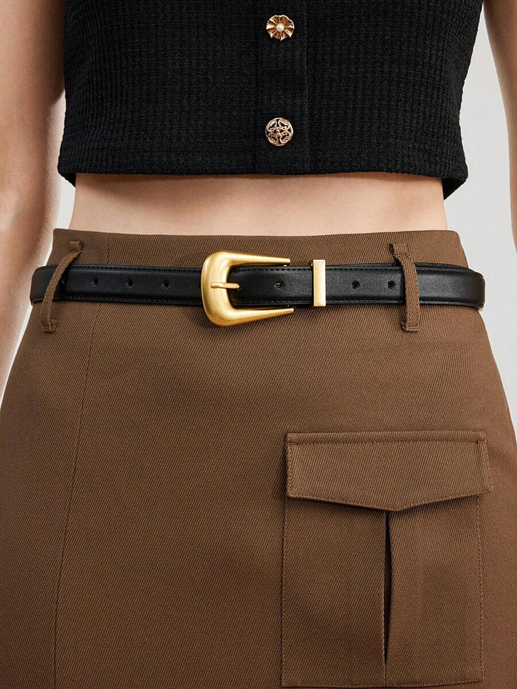 Golden Buckle Leather Belt