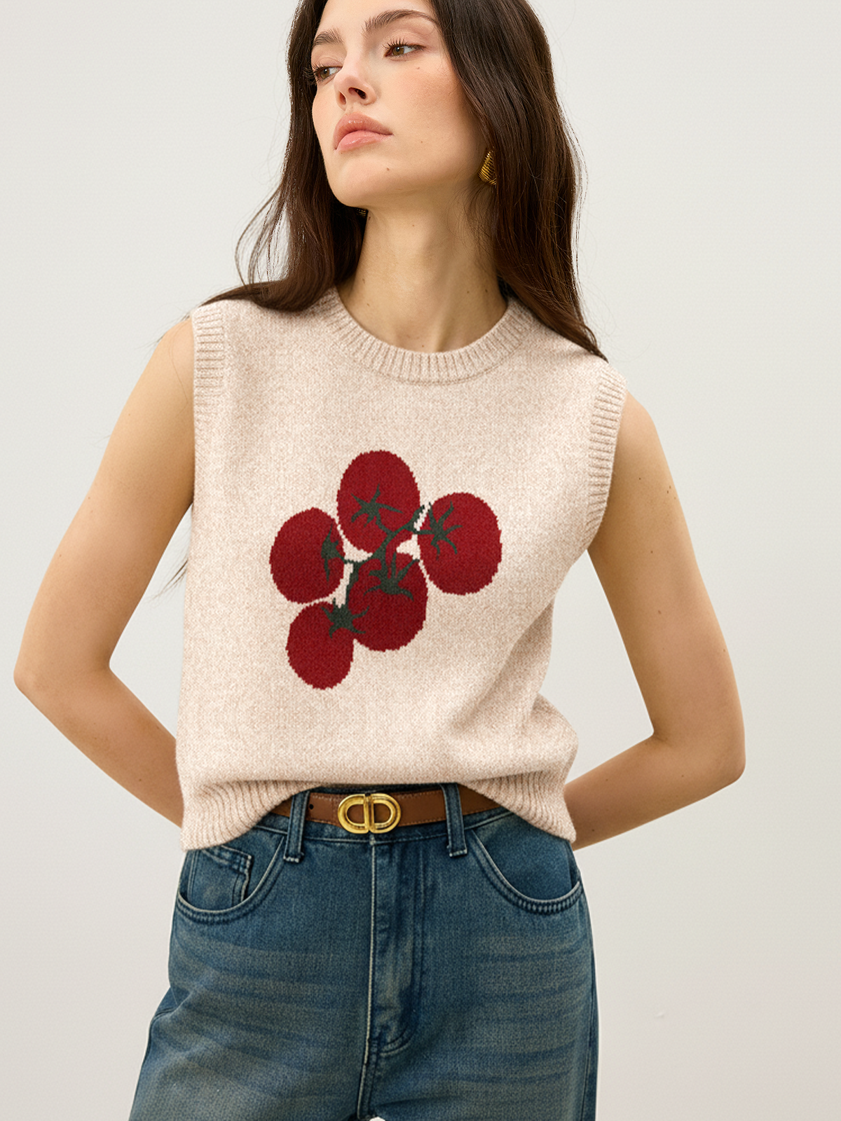 Strickweste aus Wolle-Mix mit Tomatenmuster