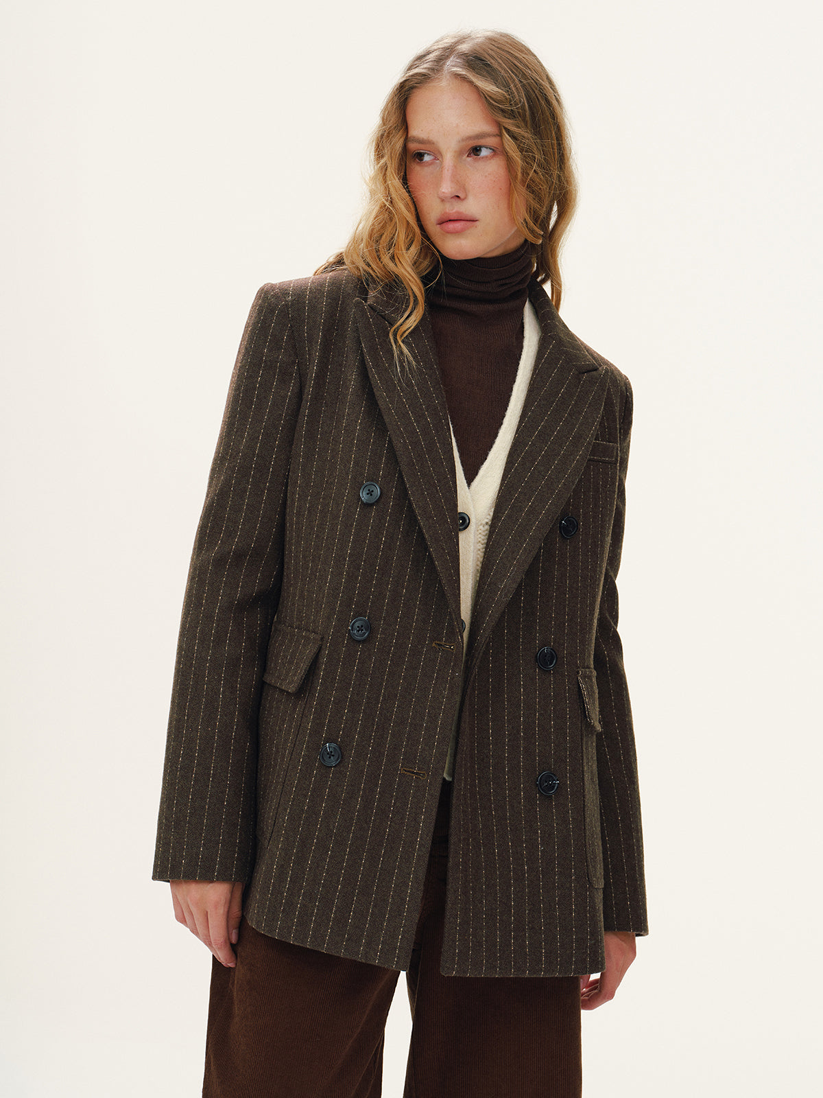 Blazer croisé rayé en mélange de laine