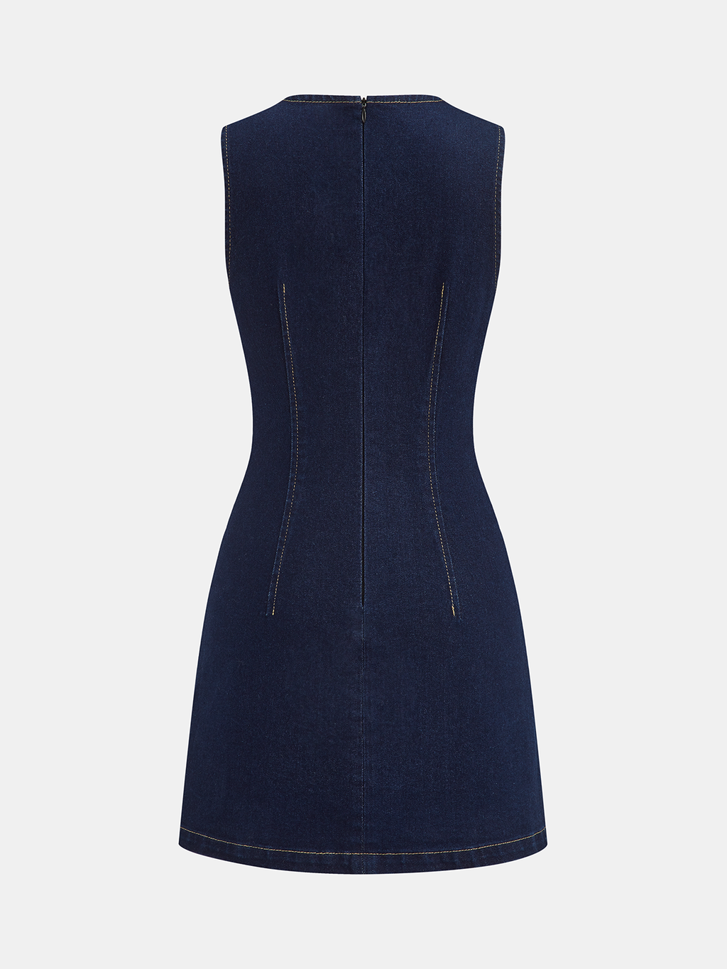 Robe Courte en Jean sans Manches à Double Boutonnage