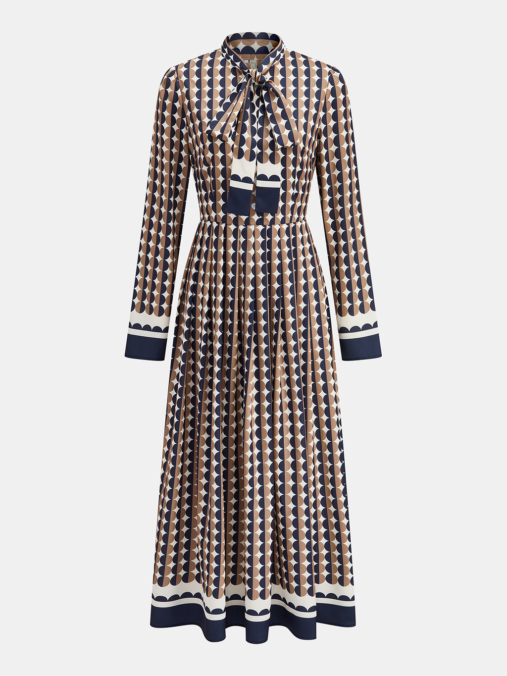 Gepunktetes Maxikleid mit Bindekragen