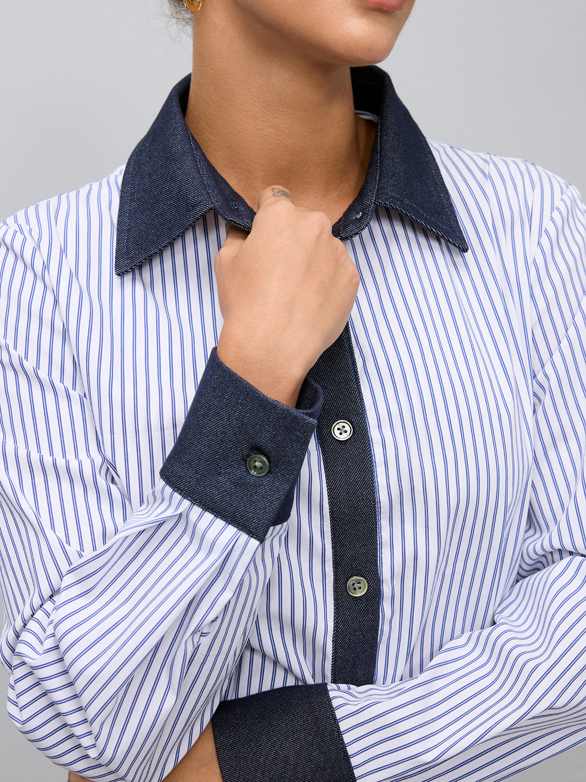 Langarmhemd mit Denim-Einsätzen und Streifen
