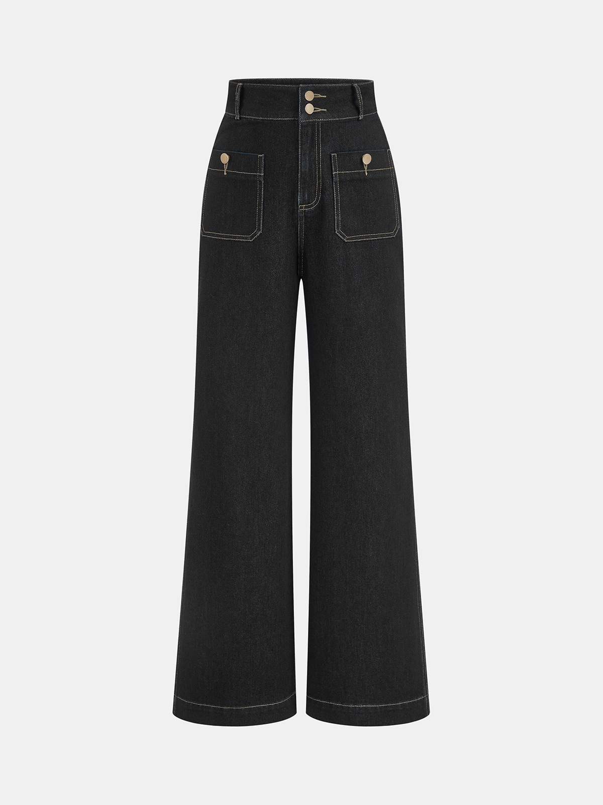 High-Waist-Jeans mit zwei Knöpfen und geradem Bein