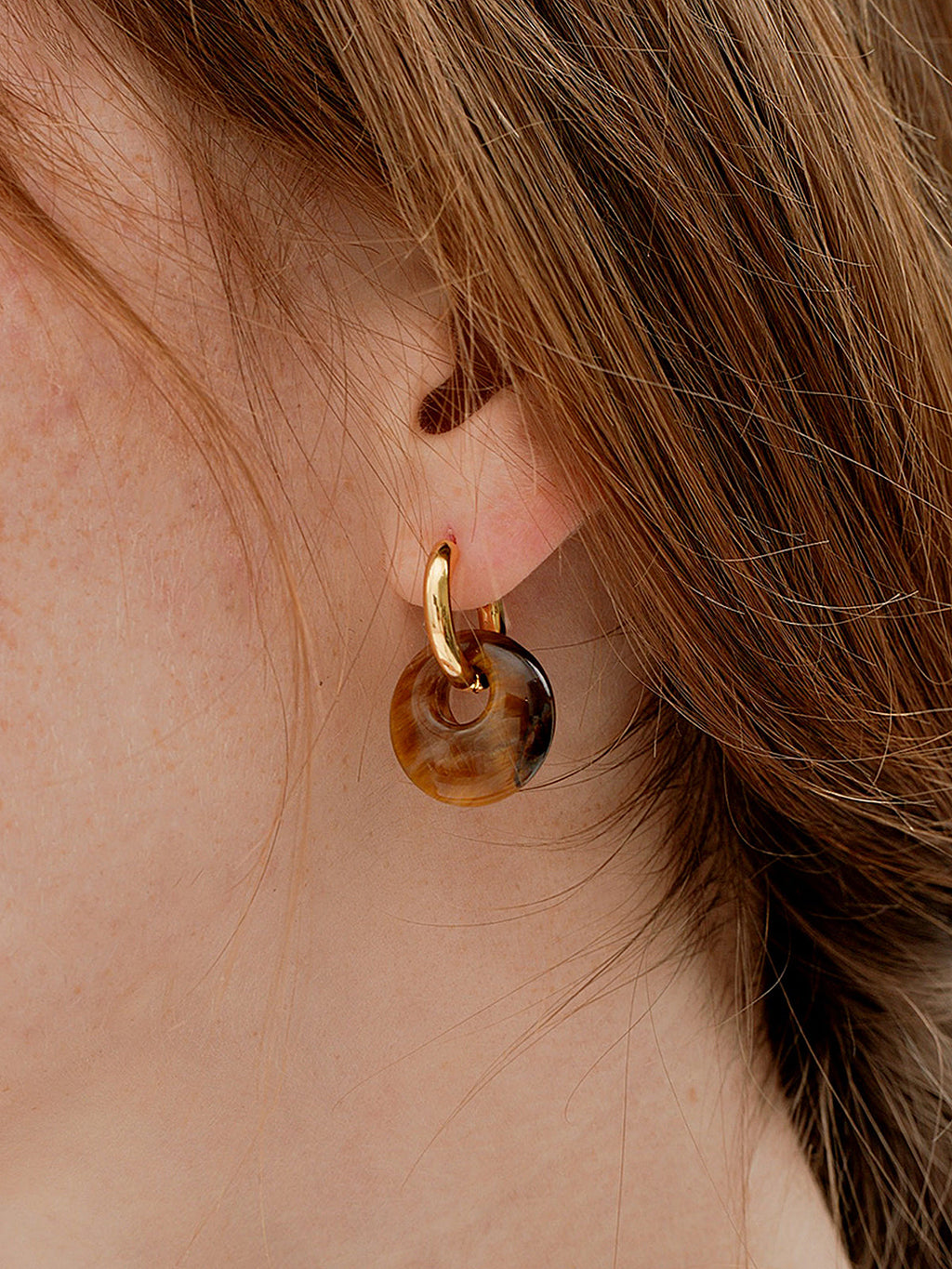 Boucles d'oreilles pendantes rondes effet écaille de tortue