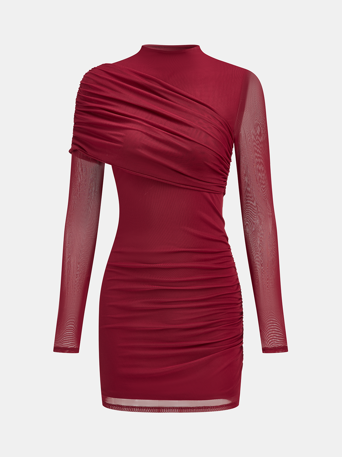 Mini-robe ruchée en maille semi-transparente