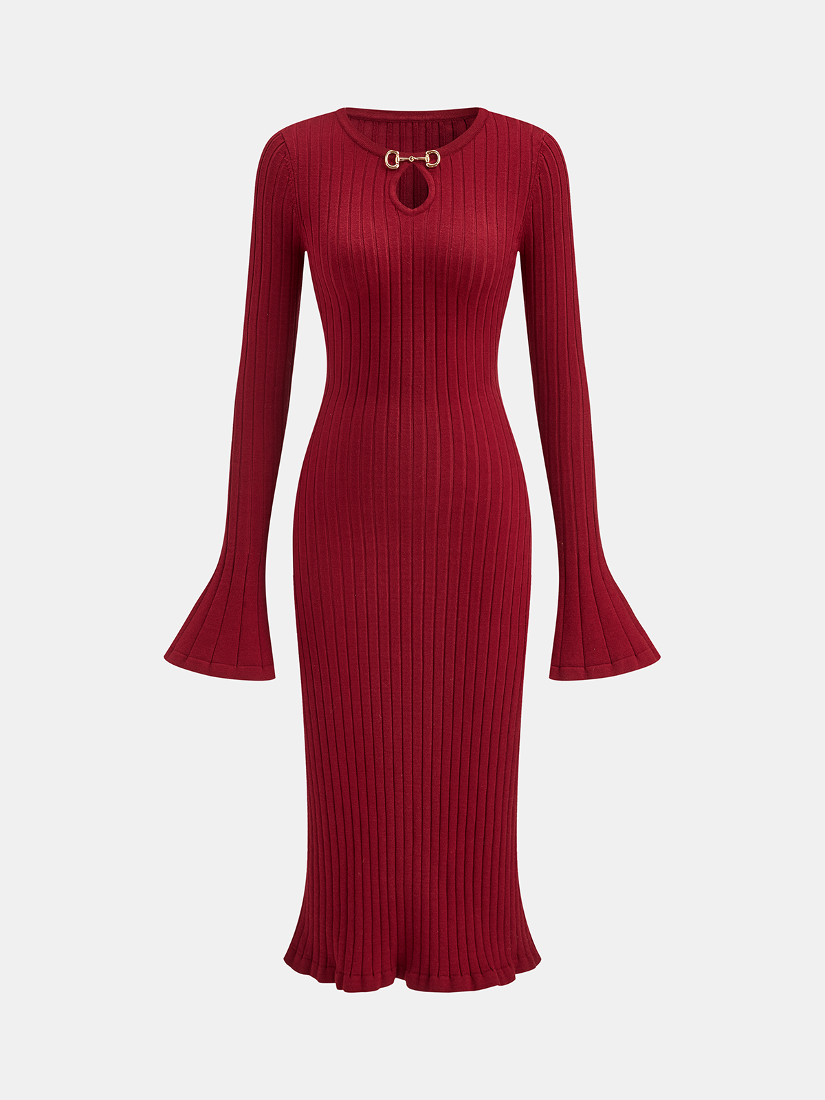 Robe midi en maille à manches cloche, ourlet sirène et mors de cheval