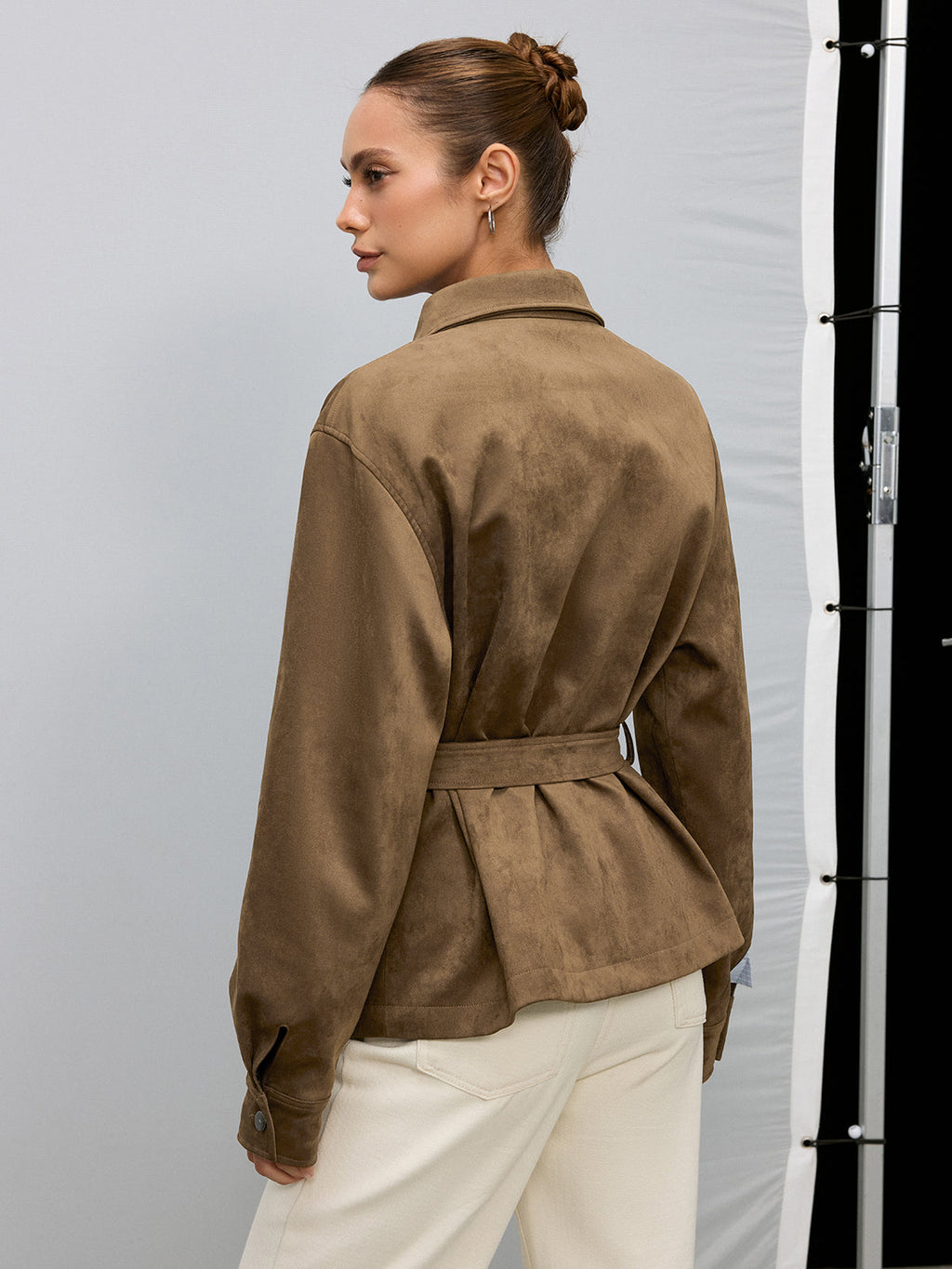 Veste Col Montant Effet Daim Ceinturée