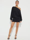 One-Shoulder Minikleid mit Raffungen und langen Ärmeln