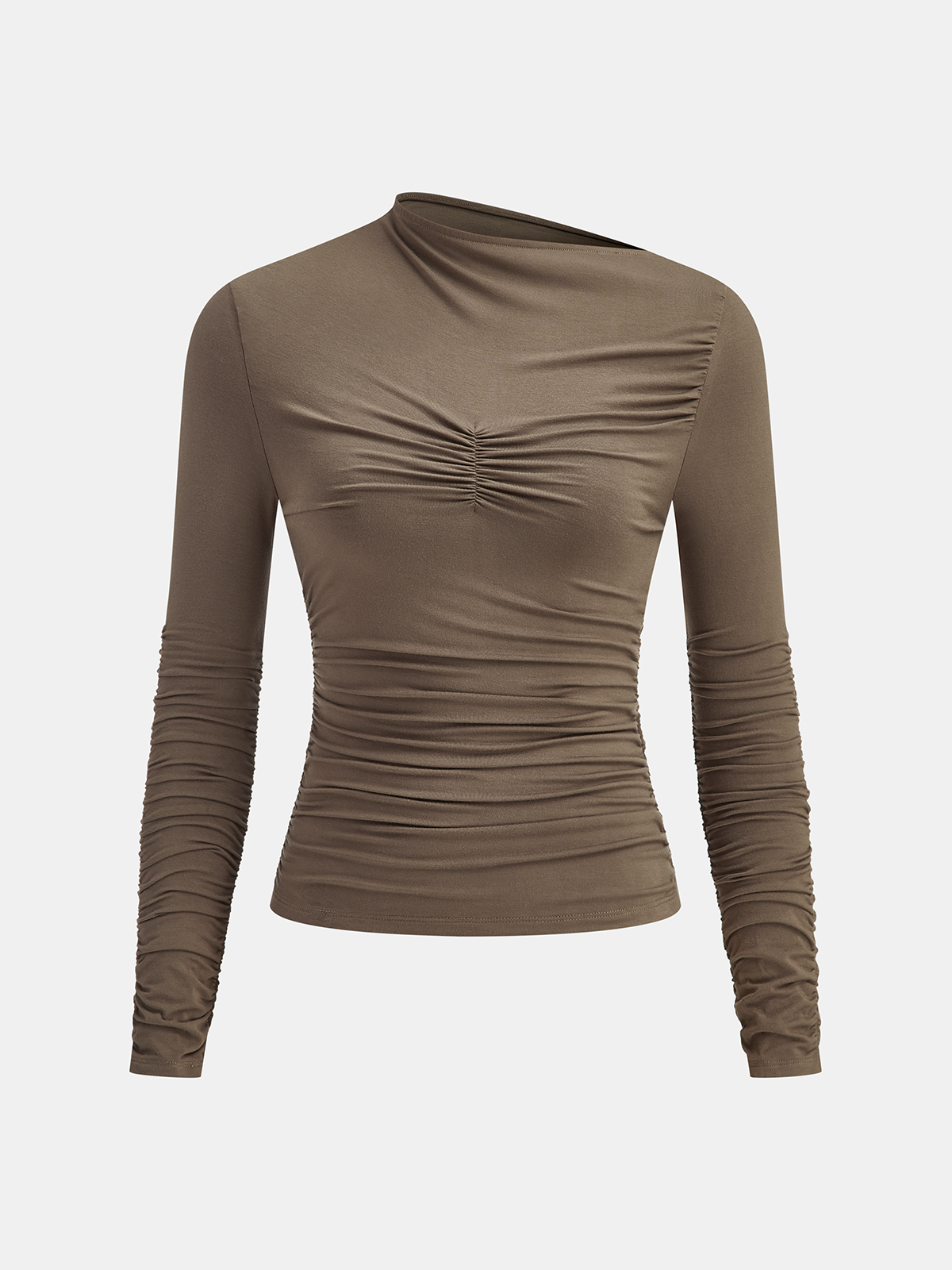 Asymmetrisches Langarm-Top mit Raffungen am Ausschnitt